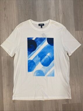 Express White Short-Sleeve Tee with Blue Graphic Panel